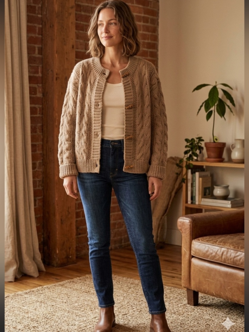 Avocado Brand Bulky Cable Knit Cardigan Size M - Picture 1 of 5